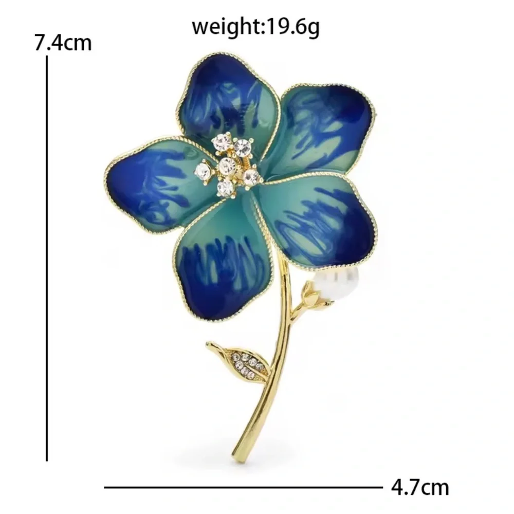 Blue Floral Blossom Gold Brooch